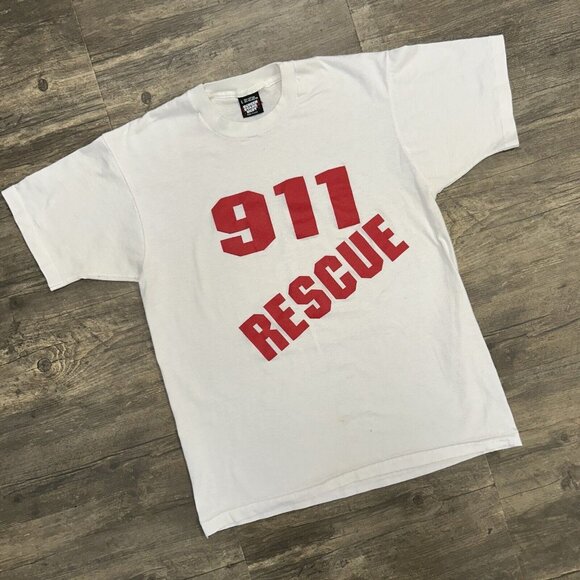 Vintage 911 Rescue Tshirt Men Size Large Screen Stars USA Single‎ Stich (15) - Picture 1 of 7